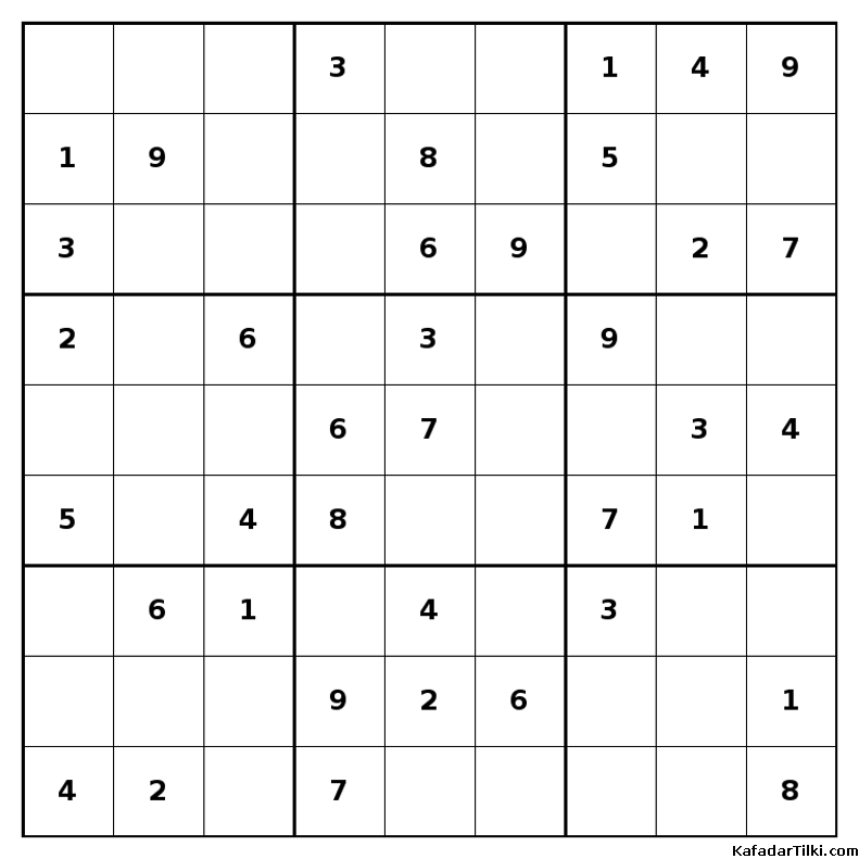 Kolay Sudoku, Kitap 27, 9. sayfa – yazdırılabilir PDF
