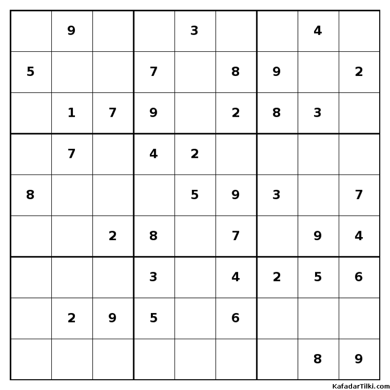 Kolay Sudoku, Kitap 28, 9. sayfa – yazdırılabilir PDF